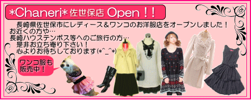 長崎県佐世保市にレディース＆ワンコのお洋服店をオープンしました！お近くの方や…長崎ハウステンボス等へのご旅行の方…是非お立ち寄り下さい！【犬　犬服　シャネリー】