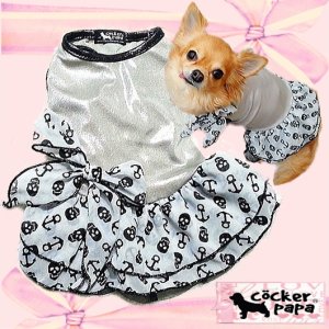 画像1: 新作【メール便OK】春 夏/愛犬服/スカーフ付スカルドレス・シルバー-コカパパ【セット割引対象商品】2980