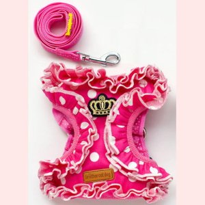 画像6: 【再入荷】【1980円】【メール便OK】フロント水玉フリルとクラウンのハーネス＆リード/ピンク/黒