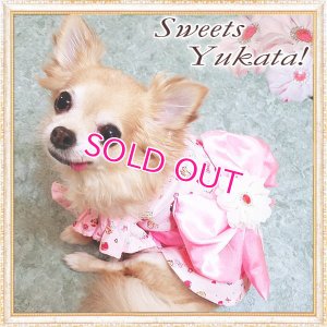 画像19: 【新作】【犬 服】【1580円】【帯飾り付】可愛いスイーツ柄のフリル袖ゆかた【メール便OK】