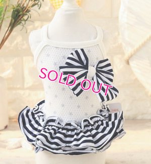 画像9:  【最終Sale】【在庫限り】【999円】ボーダーフリルとリボンのメッシュワンピース【メール便OK】