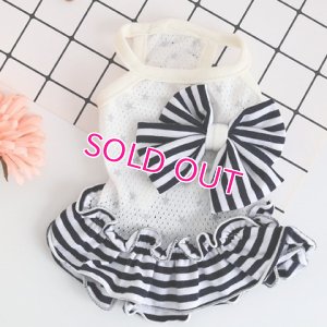 画像8:  【最終Sale】【在庫限り】【999円】ボーダーフリルとリボンのメッシュワンピース【メール便OK】