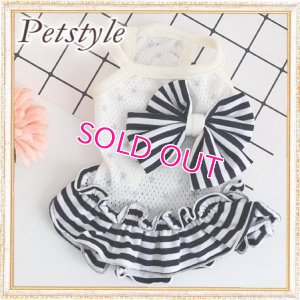 画像2:  【最終Sale】【在庫限り】【999円】ボーダーフリルとリボンのメッシュワンピース【メール便OK】