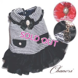 画像10: 【犬 服】【新作】【1780円】お襟付 Coco調ツイード ボーダー ワンピース 揺れるチャーム付 パール No.5 秋冬【メール便OK】