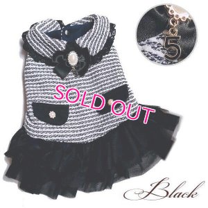 画像4: 【犬 服】【新作】【1780円】お襟付 Coco調ツイード ボーダー ワンピース 揺れるチャーム付 パール No.5 秋冬【メール便OK】