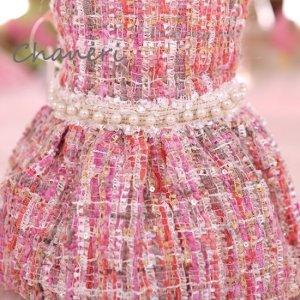 画像5: 犬 服 犬の服 Sale ドッグウェア ワンピース ドレス  ファー＆パール装飾のツイードドレス【メール便可】