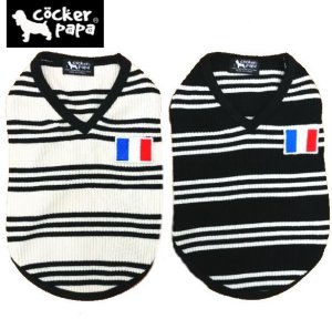 画像2: 愛犬の服【春夏新作】フランスストライプVネック Tシャツ【cockerpapa】メール便OK