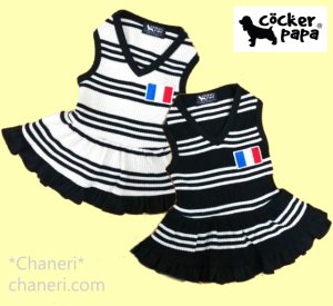 画像2: 愛犬の服【春夏新作】フランスストライプVネックワンピース【cockerpapa】メール便OK