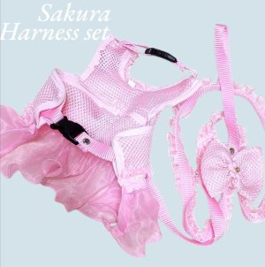 画像11: 愛犬用 犬服 ペット用 ハーネス SET 豪華 フリル ハーネス リード セット キラキラ 桜 ピンク メール便発送
