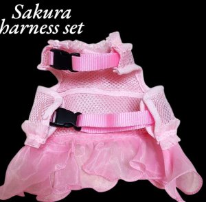 画像5: 愛犬用 犬服 ペット用 ハーネス SET 豪華 フリル ハーネス リード セット キラキラ 桜 ピンク メール便発送