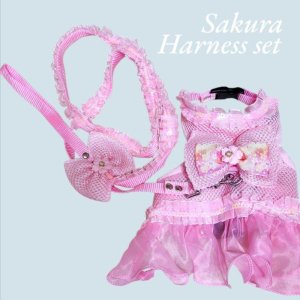 画像14: 愛犬用 犬服 ペット用 ハーネス SET 豪華 フリル ハーネス リード セット キラキラ 桜 ピンク メール便発送