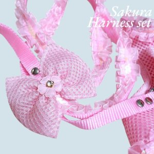 画像10: 愛犬用 犬服 ペット用 ハーネス SET 豪華 フリル ハーネス リード セット キラキラ 桜 ピンク メール便発送