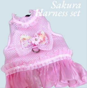 画像9: 愛犬用 犬服 ペット用 ハーネス SET 豪華 フリル ハーネス リード セット キラキラ 桜 ピンク メール便発送