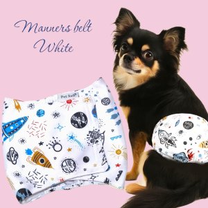 画像1: 特売【在庫限り】【500円】【白 ホワイト】宇宙柄 マナーベルト【メール便OK】犬用 愛犬ベルト カフェ