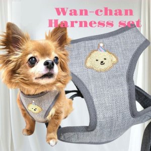 画像2: 犬用 犬 刺繍 ワッペン ハーネス リード セット 胴輪 胴輪セット 可愛いハーネス 小型犬 散歩 旅行 軽量 簡単装着 グレー
