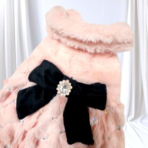 画像3: 【新色】【冬】【犬 服】ビジューリボン付フェイクファーコート【メール便OK】