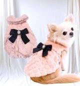 【新色】【冬】【犬 服】ビジューリボン付フェイクファーコート【メール便OK】