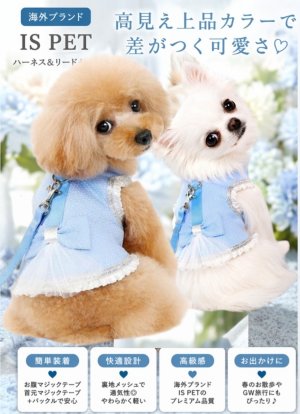 画像10: 高級IS PET ブルー ハーネス＆リードセット フリル フリル チュール 小型犬 チワワ プードル 春夏 お出かけ GW 旅行 上品ブルー