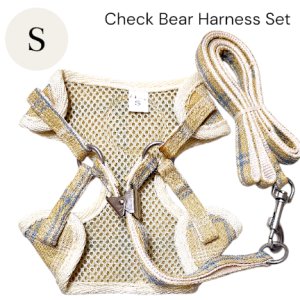 画像8: 【メール便無料】愛犬用 犬服 ペット用 ハーネス SET 犬用 犬 可愛い ベア チェック柄 くま ハーネスセット 胴輪セット 可愛いハーネス 小型犬 散歩 旅行 軽量 簡単装着 マスタード色