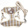 【メール便無料】愛犬用 犬服 ペット用 ハーネス SET 犬用 犬 可愛い ベア チェック柄 くま ハーネスセット 胴輪セット 可愛いハーネス 小型犬 散歩 旅行 軽量 簡単装着 ブラウン