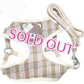 【メール便無料】愛犬用 犬服 ペット用 ハーネス SET 犬用 犬 可愛い ベア チェック柄 くま ハーネスセット 胴輪セット 可愛いハーネス 小型犬 散歩 旅行 軽量 簡単装着 ブラウン
