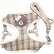 画像1: 【メール便無料】愛犬用 犬服 ペット用 ハーネス SET 犬用 犬 可愛い ベア チェック柄 くま ハーネスセット 胴輪セット 可愛いハーネス 小型犬 散歩 旅行 軽量 簡単装着 ブラウン (1)