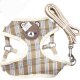 【メール便無料】愛犬用 犬服 ペット用 ハーネス SET 犬用 犬 可愛い ベア チェック柄 くま ハーネスセット 胴輪セット 可愛いハーネス 小型犬 散歩 旅行 軽量 簡単装着 ブラウン