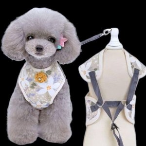 画像4: 【メール便無料】犬用 花柄 ハーネス＆リード 小型犬 旅行 散歩 胴輪セット 軽量 簡単装着 ベージュ系