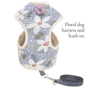 画像6: 【メール便無料】犬用 花柄 ハーネス＆リード 小型犬 旅行 散歩 胴輪セット 軽量 簡単装着 ブルー系