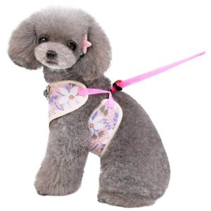 画像2: 【メール便無料】犬用 花柄 ハーネス＆リード 小型犬 旅行 散歩 胴輪セット 軽量 簡単装着 ピンク系