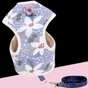 画像9: 【メール便無料】犬用 花柄 ハーネス＆リード 小型犬 旅行 散歩 胴輪セット 軽量 簡単装着 ブルー系