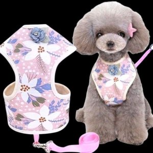 画像3: 【メール便無料】犬用 花柄 ハーネス＆リード 小型犬 旅行 散歩 胴輪セット 軽量 簡単装着 ピンク系