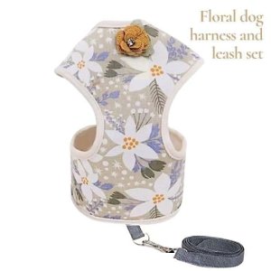 画像7: 【メール便無料】犬用 花柄 ハーネス＆リード 小型犬 旅行 散歩 胴輪セット 軽量 簡単装着 ベージュ系