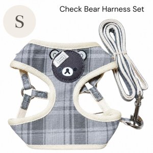 画像2: Sale中【メール便無料】愛犬用 犬服 ペット用 ハーネス SET 犬用 犬 可愛い ベア チェック柄 くま ハーネスセット 胴輪セット 可愛いハーネス 小型犬 散歩 旅行 軽量 簡単装着 グレー