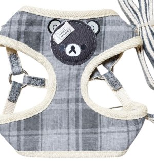 画像5: Sale中【メール便無料】愛犬用 犬服 ペット用 ハーネス SET 犬用 犬 可愛い ベア チェック柄 くま ハーネスセット 胴輪セット 可愛いハーネス 小型犬 散歩 旅行 軽量 簡単装着 グレー
