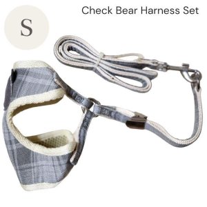 画像8: Sale中【メール便無料】愛犬用 犬服 ペット用 ハーネス SET 犬用 犬 可愛い ベア チェック柄 くま ハーネスセット 胴輪セット 可愛いハーネス 小型犬 散歩 旅行 軽量 簡単装着 グレー