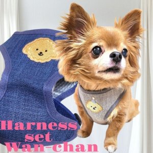 画像12: 犬用 犬 刺繍 ワッペン ハーネス リード セット 胴輪 胴輪セット 可愛いハーネス 小型犬 散歩 旅行 軽量 簡単装着 紺 ネイビー