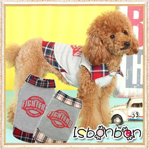 【春】【Sale　2180円】【犬 服】チェックポイント重ね着風TEE【ISBONBON】【メール便OK】