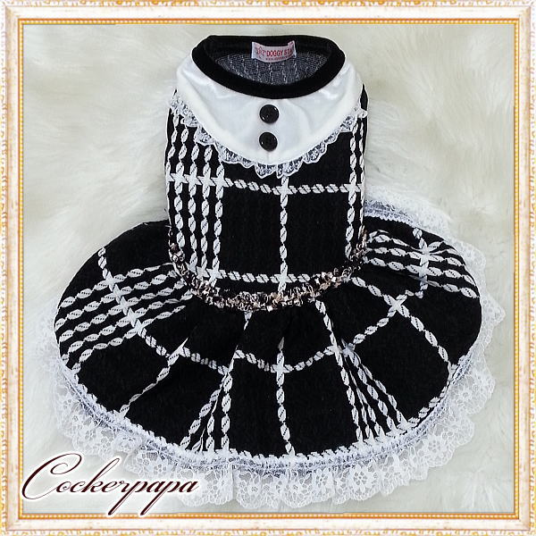 【犬 服】【新作】【2980円】Coco調白黒チェックドレス ブラック【Doggy Star】【メール便OK】