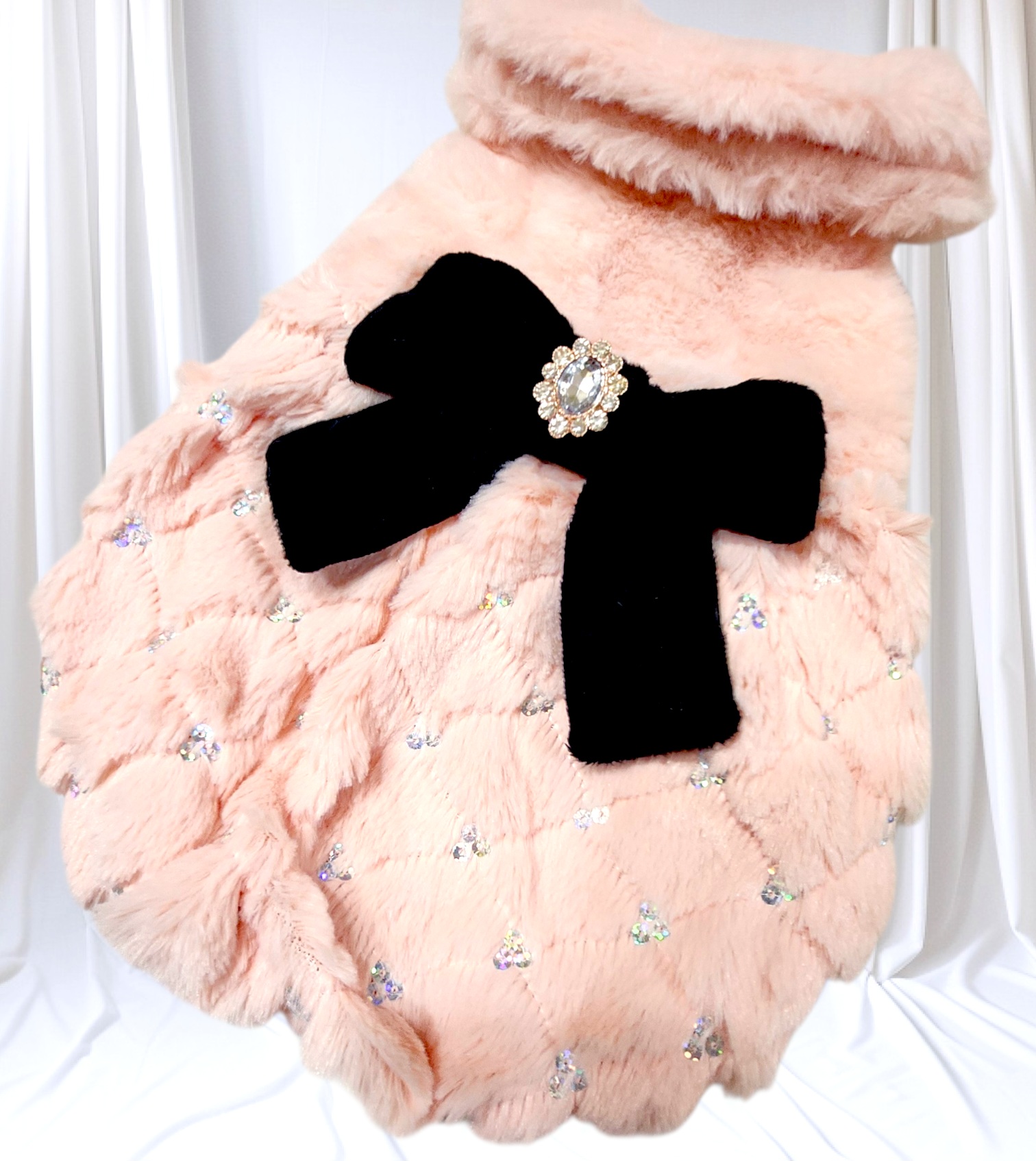 【新色】【冬】【犬 服】ビジューリボン付フェイクファーコート【メール便OK】