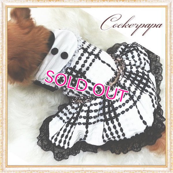 画像2: 【犬 服】【新作】【2980円】Coco調白黒チェックドレス オフホワイト【Doggy Star】【メール便OK】