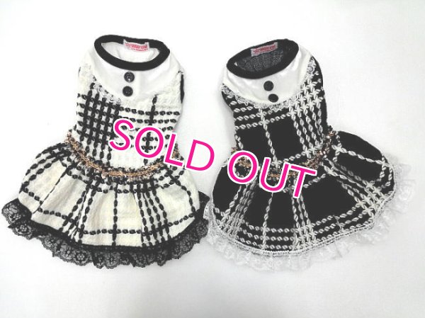 画像14: 【犬 服】【新作】【2980円】Coco調白黒チェックドレス オフホワイト【Doggy Star】【メール便OK】