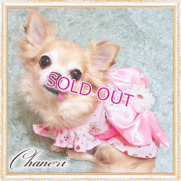 画像2: 【新作】【犬 服】【1580円】【帯飾り付】可愛いスイーツ柄のフリル袖ゆかた【メール便OK】