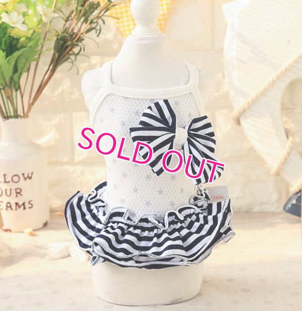 画像5:  【最終Sale】【在庫限り】【999円】ボーダーフリルとリボンのメッシュワンピース【メール便OK】