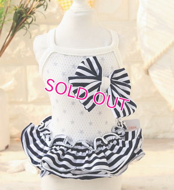 画像9:  【最終Sale】【在庫限り】【999円】ボーダーフリルとリボンのメッシュワンピース【メール便OK】