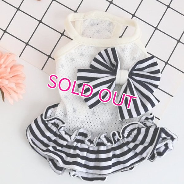 画像8:  【最終Sale】【在庫限り】【999円】ボーダーフリルとリボンのメッシュワンピース【メール便OK】