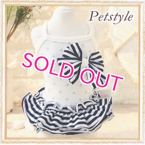 画像:  【最終Sale】【在庫限り】【999円】ボーダーフリルとリボンのメッシュワンピース【メール便OK】