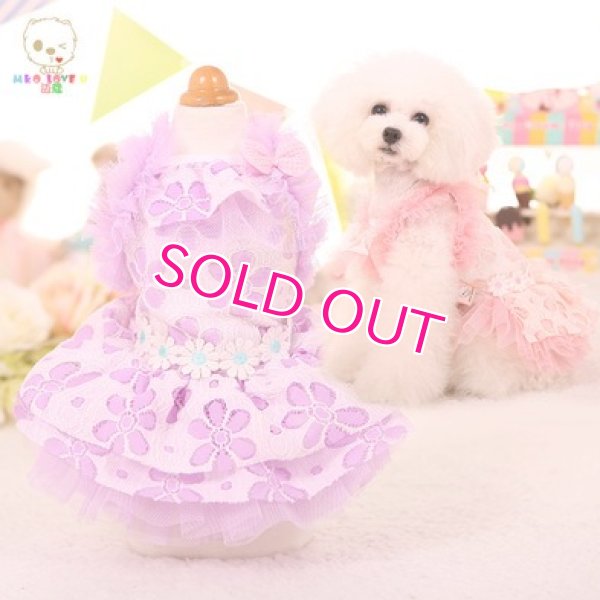 画像2: 犬 服 犬の服 ドッグウェア ワンピース ワンピ 春 夏 新作 MKO フラワー レース チュチュ Dress【メール便可】