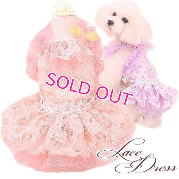 画像1: 犬 服 犬の服 ドッグウェア ワンピース ワンピ 春 夏 新作 MKO フラワー レース チュチュ Dress【メール便可】