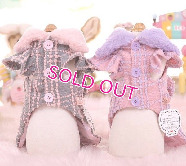 画像10: 犬 服 犬の服 Sale ドッグウェア ワンピース ドレス  秋冬のチェックとリボンのコートDress【メール便可】